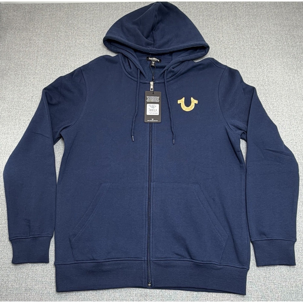 True Religion Buddha Zip Hoodie Navy Blue Jacket Sweatshirt Full Zip New Large